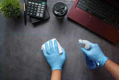 Desk and keyboard cleaning with Toronto Office Cleaners Maid Blast